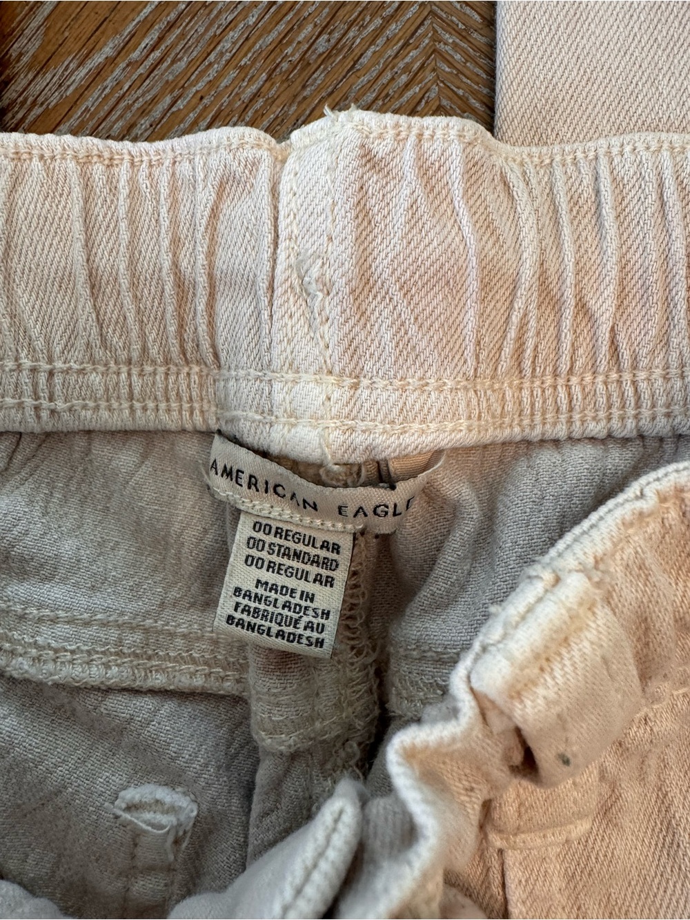 American Eagle Beige Jogger Denim Pants Sz 00 Drawstring Waist 28” Inseam 27” - Picture 2 of 7